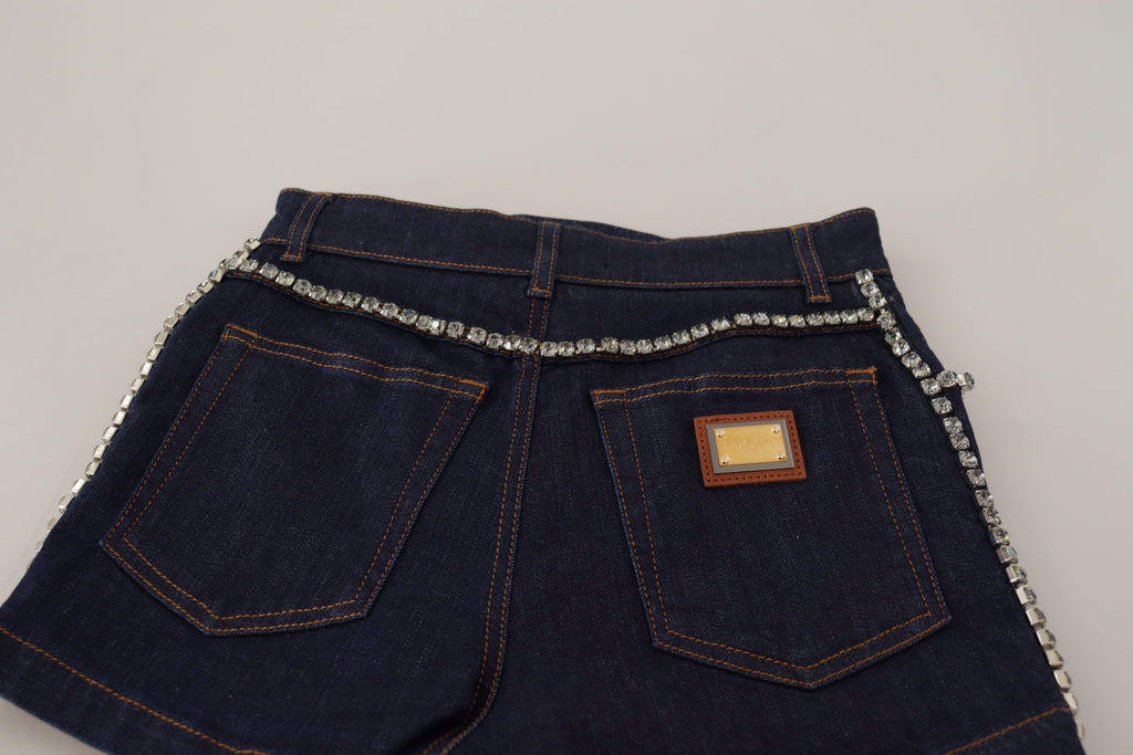 Short en denim bleu stretch à cristaux Dolce &amp; Gabbana