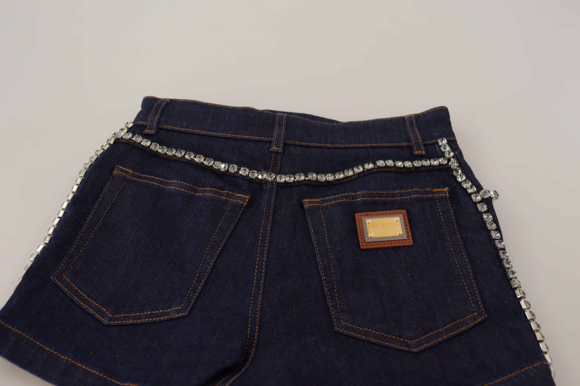 Short en denim bleu stretch à cristaux Dolce &amp; Gabbana
