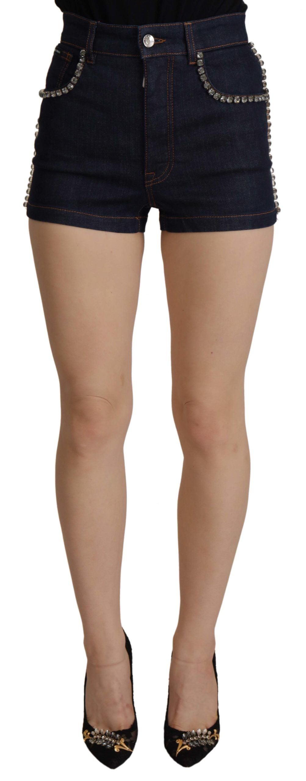 Short en denim bleu stretch à cristaux Dolce &amp; Gabbana