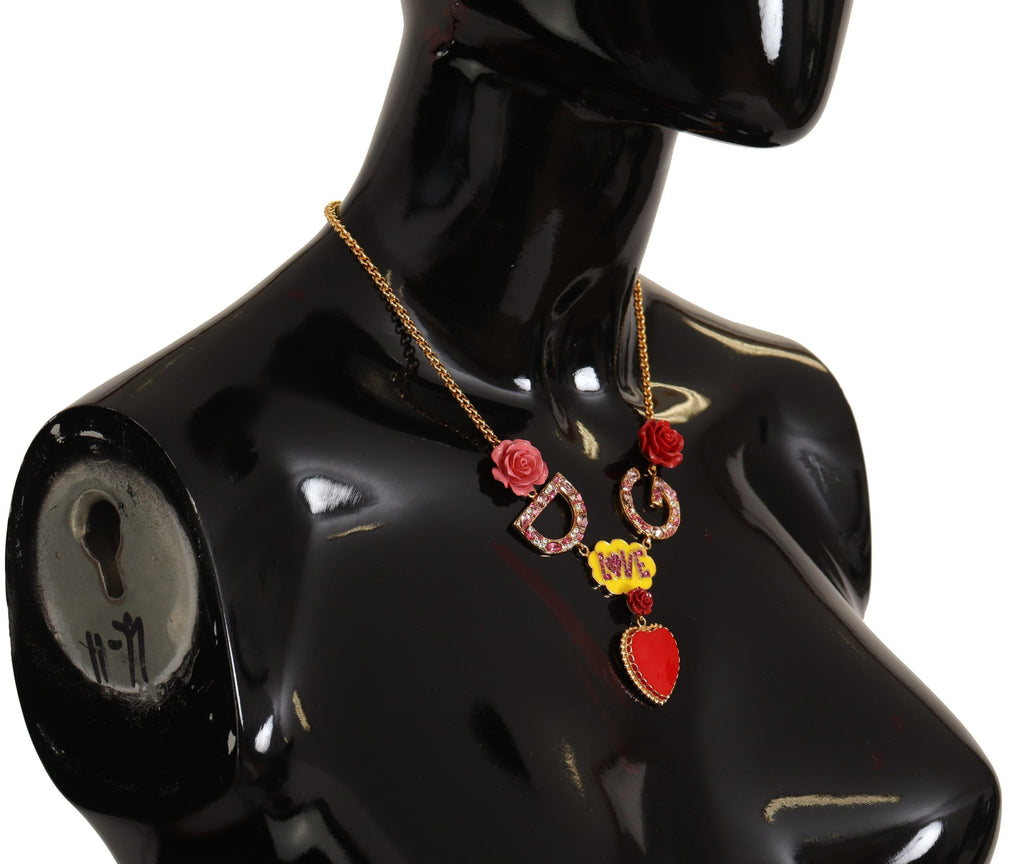 Collier chaîne à breloques en cristal Dolce &amp; Gabbana avec pendentif en or rose Love