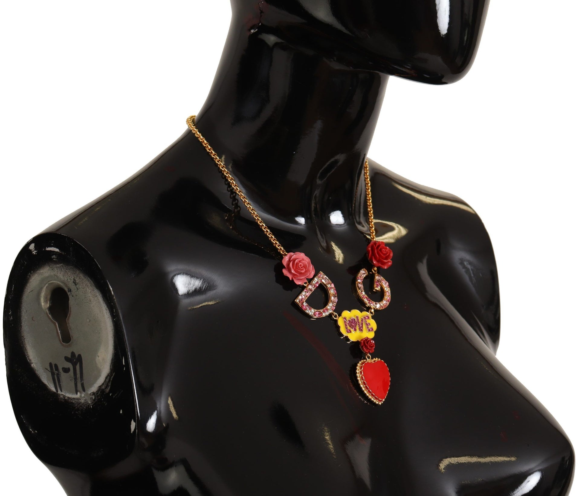 Collier chaîne à breloques en cristal Dolce &amp; Gabbana avec pendentif en or rose Love
