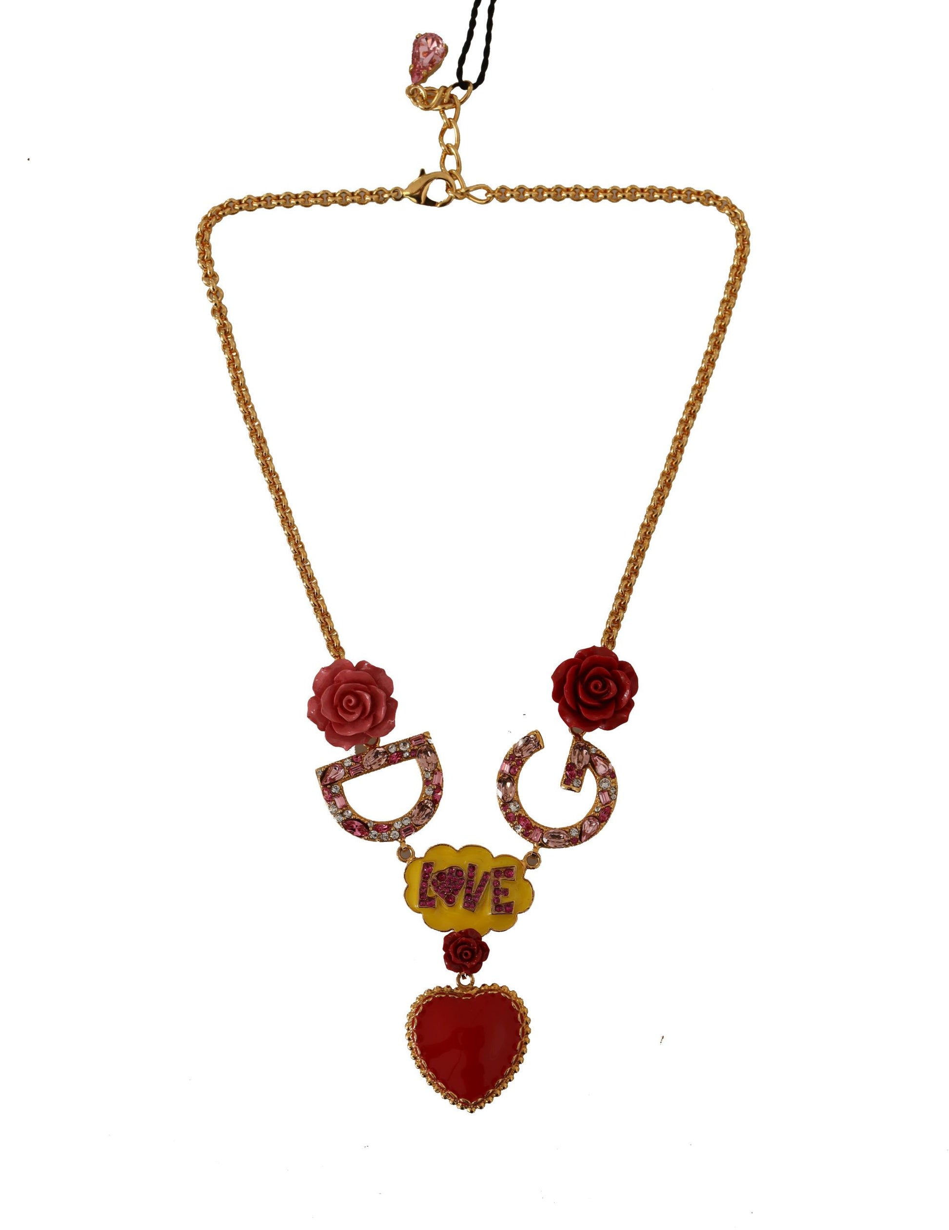 Collier chaîne à breloques en cristal Dolce &amp; Gabbana avec pendentif en or rose Love
