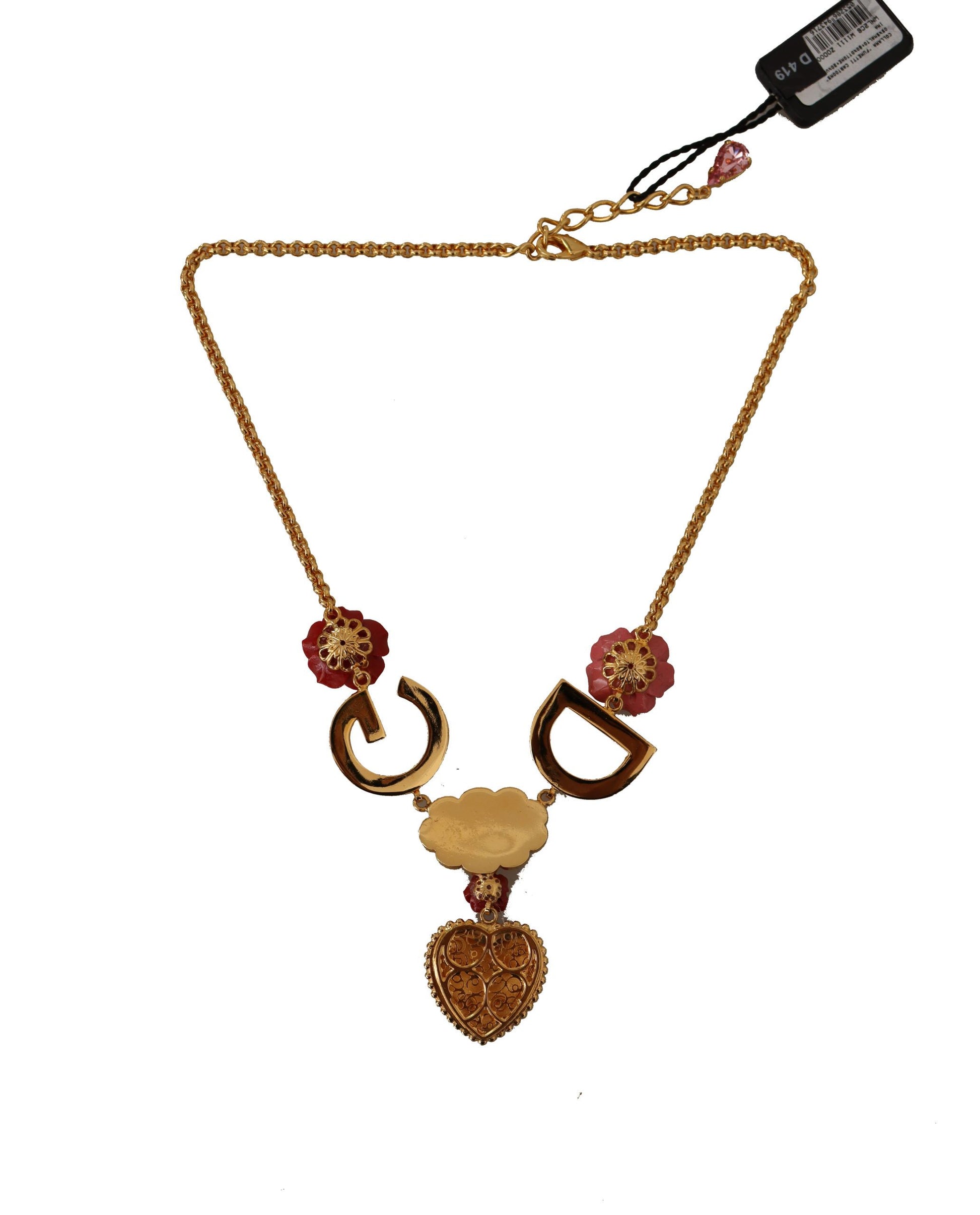 Collier chaîne à breloques en cristal Dolce &amp; Gabbana avec pendentif en or rose Love