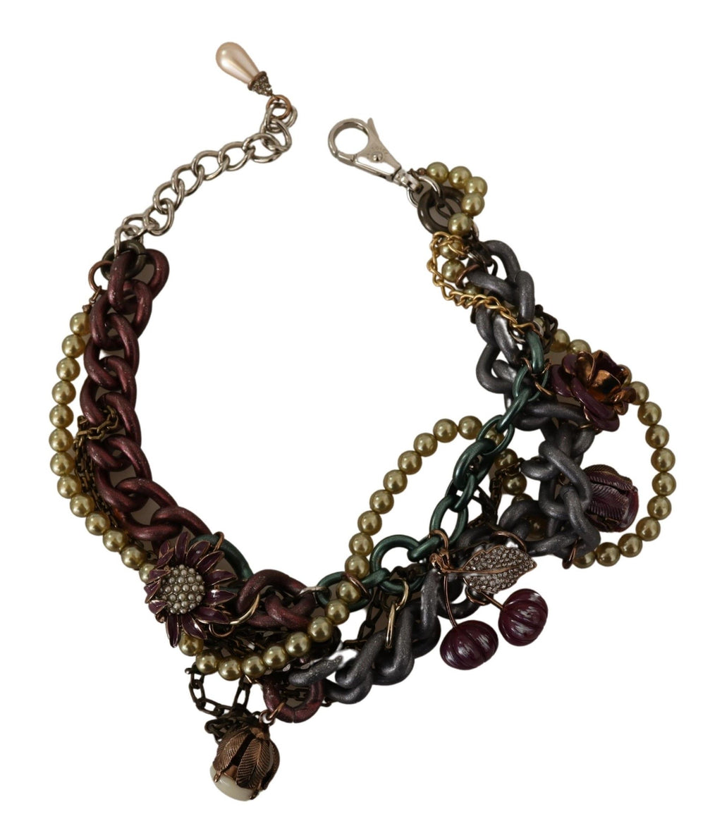 Collier Dolce &amp; Gabbana en laiton doré et cristal floral de Sicile
