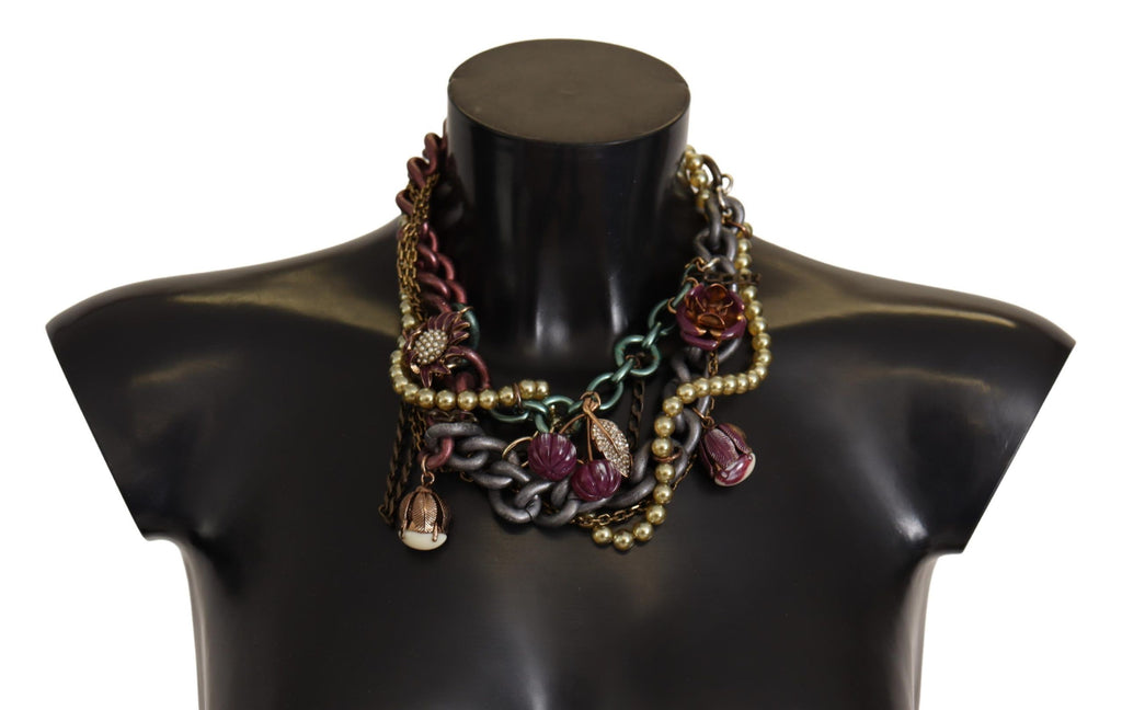Collier Dolce &amp; Gabbana en laiton doré et cristal floral de Sicile