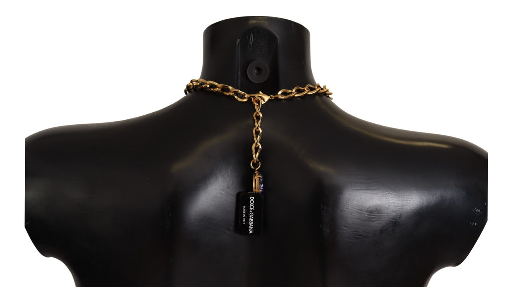 Collier Dolce &amp; Gabbana avec pendentifs en laiton doré et perles violettes et roses