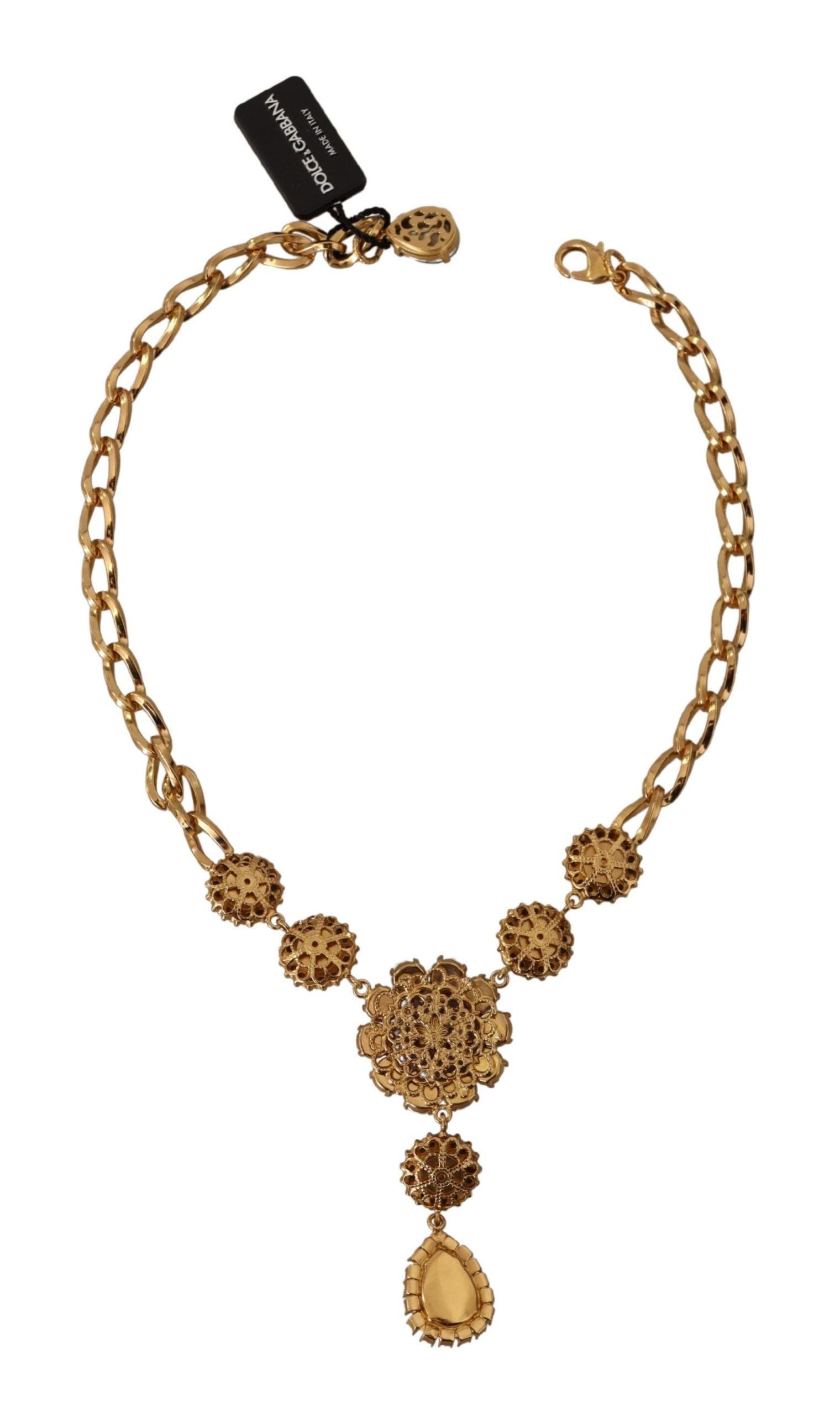 Collier Dolce &amp; Gabbana avec pendentifs en laiton doré et perles violettes et roses