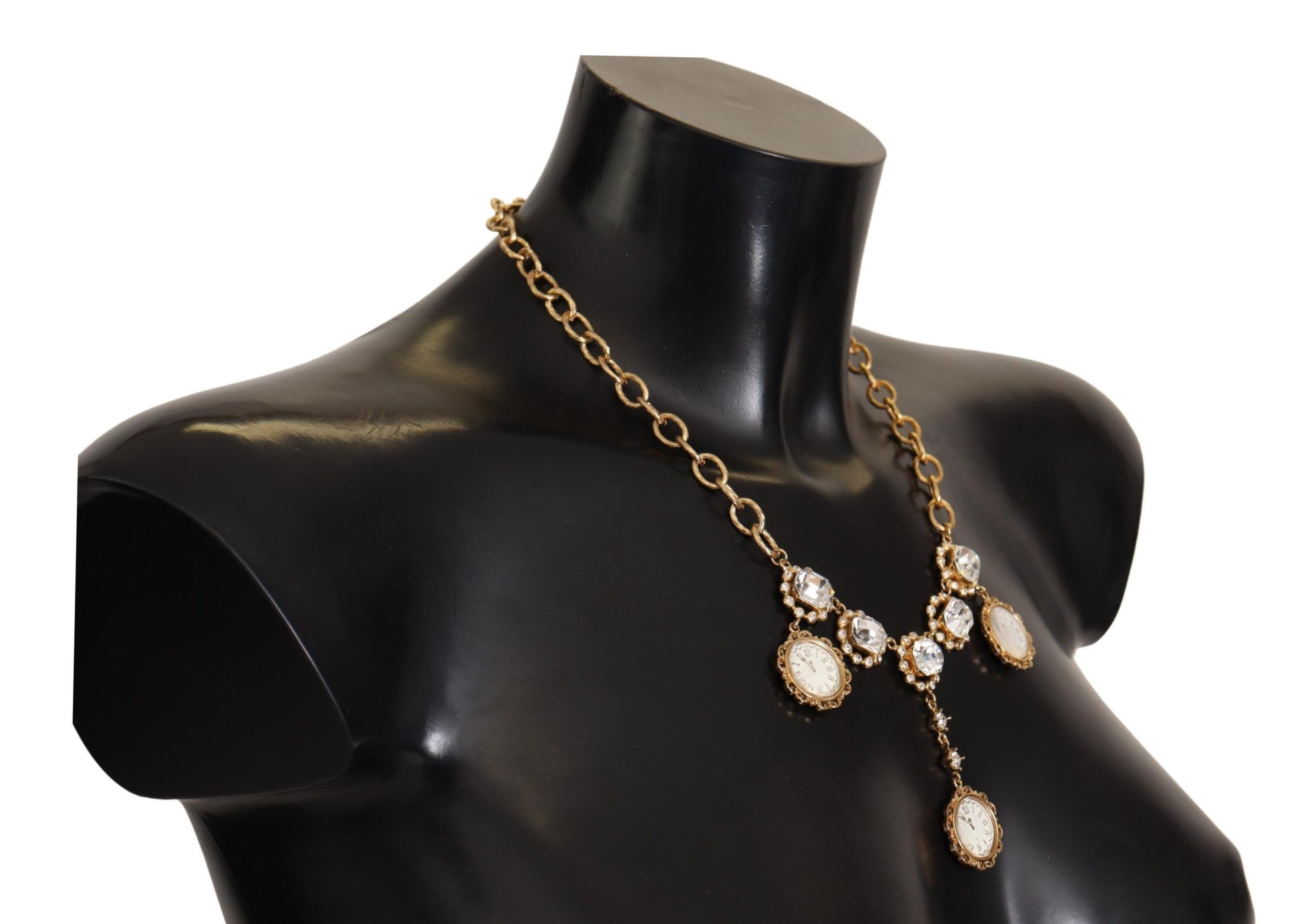 Collier Dolce &amp; Gabbana avec chaîne en cristal et horloge dorée
