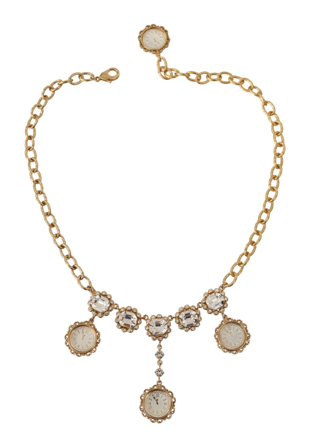 Collier Dolce &amp; Gabbana avec chaîne en cristal et horloge dorée
