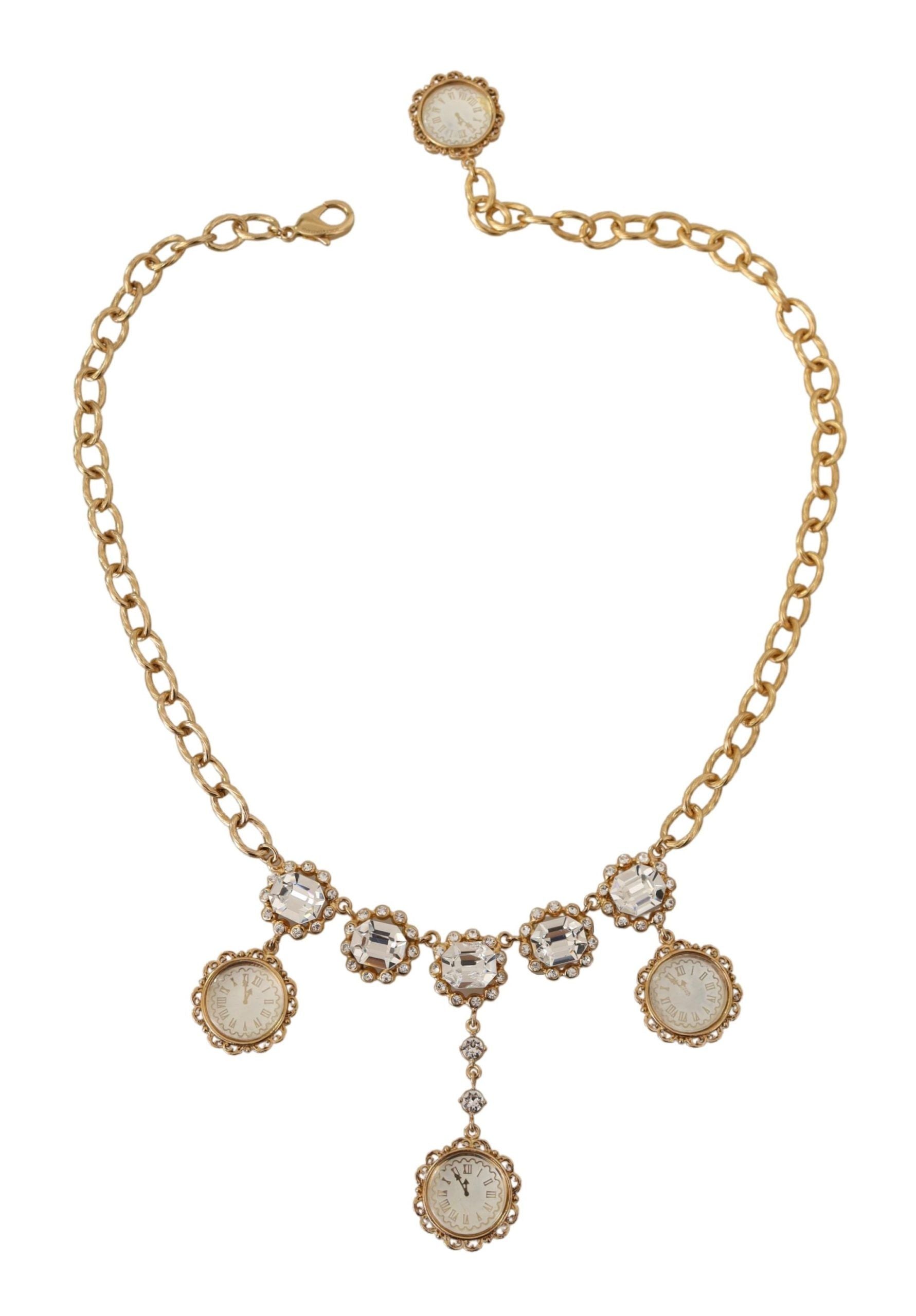 Collier Dolce &amp; Gabbana avec chaîne en cristal et horloge dorée