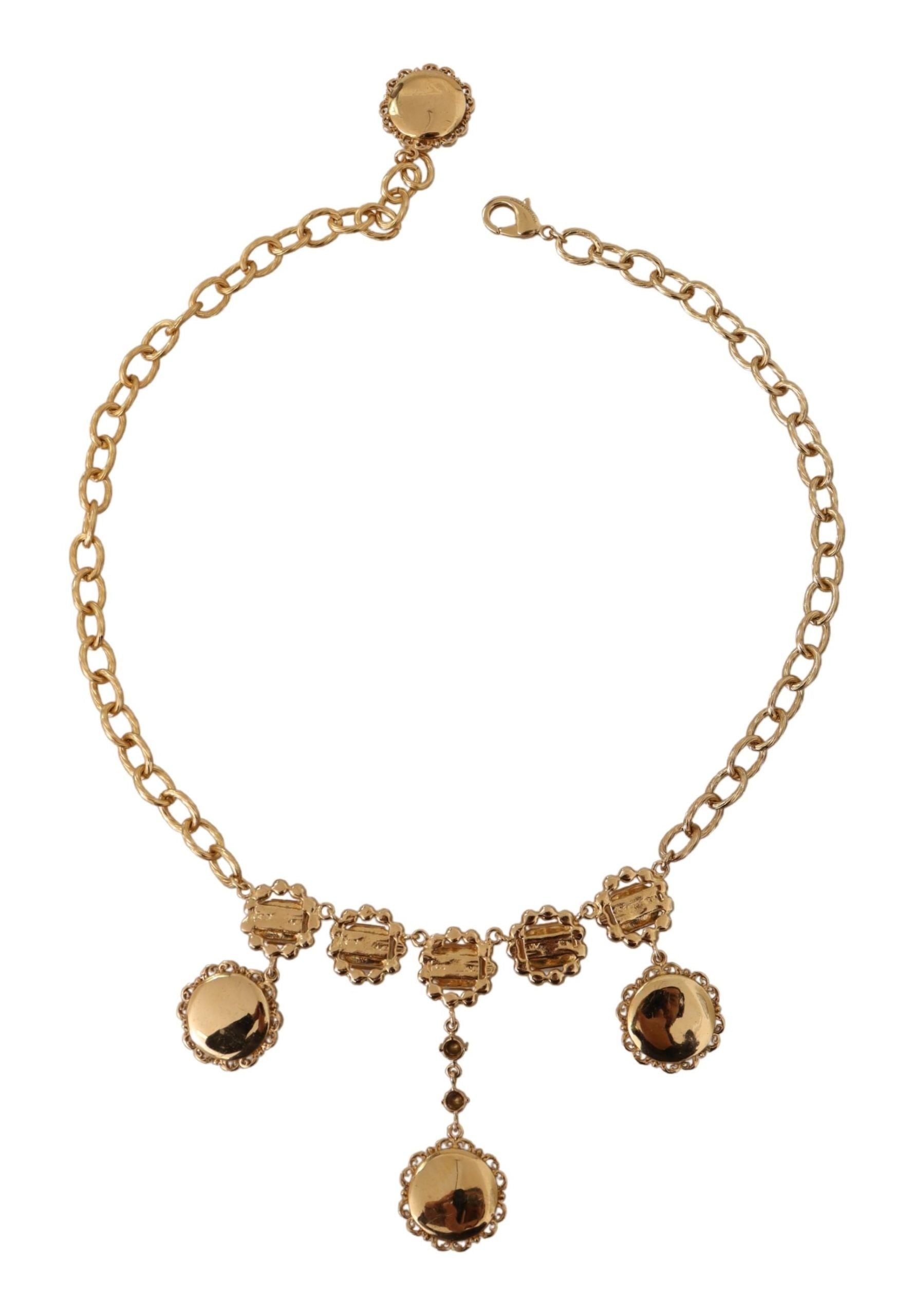 Collier Dolce &amp; Gabbana avec chaîne en cristal et horloge dorée
