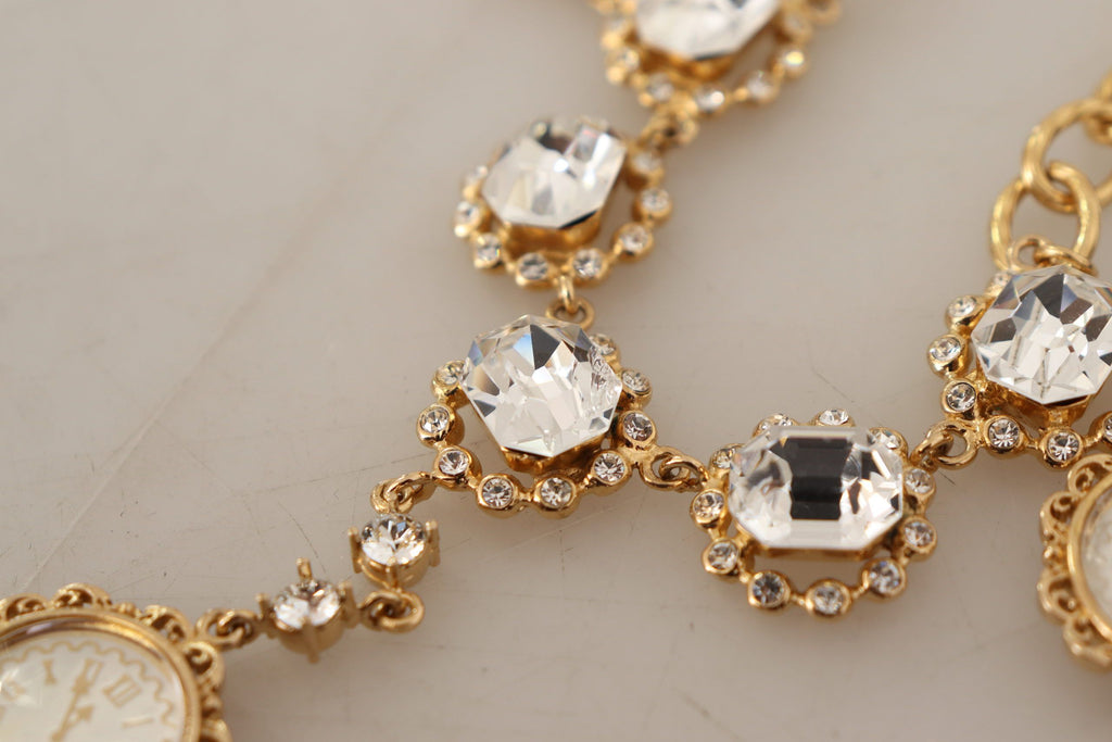 Collier Dolce &amp; Gabbana avec chaîne en cristal et horloge dorée