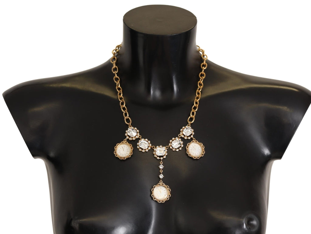 Collier Dolce &amp; Gabbana avec chaîne en cristal et horloge dorée