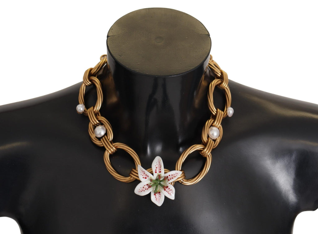 Collier Dolce &amp; Gabbana en or et orné de fleurs de lys blanc