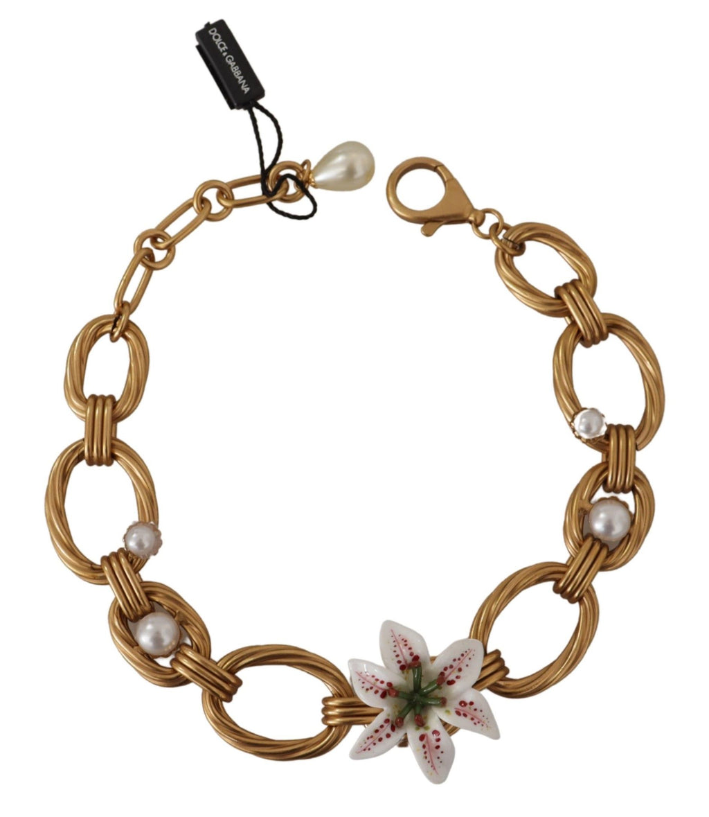 Collier Dolce &amp; Gabbana en or et orné de fleurs de lys blanc