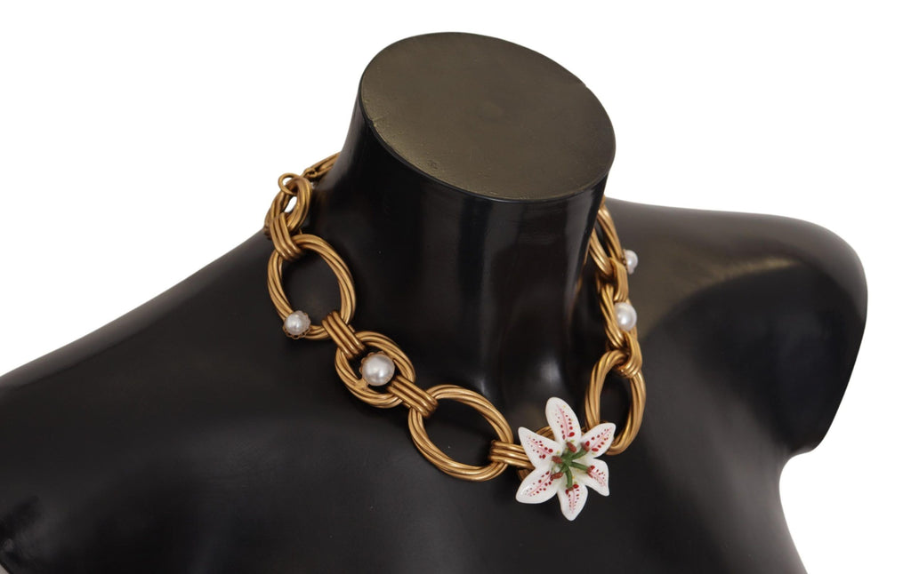 Collier Dolce &amp; Gabbana en or et orné de fleurs de lys blanc