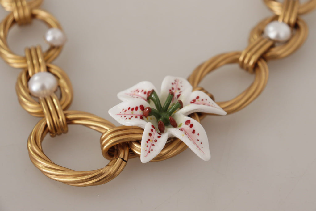 Collier Dolce &amp; Gabbana en or et orné de fleurs de lys blanc