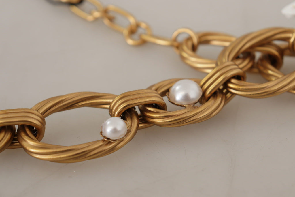 Collier Dolce &amp; Gabbana en or et orné de fleurs de lys blanc