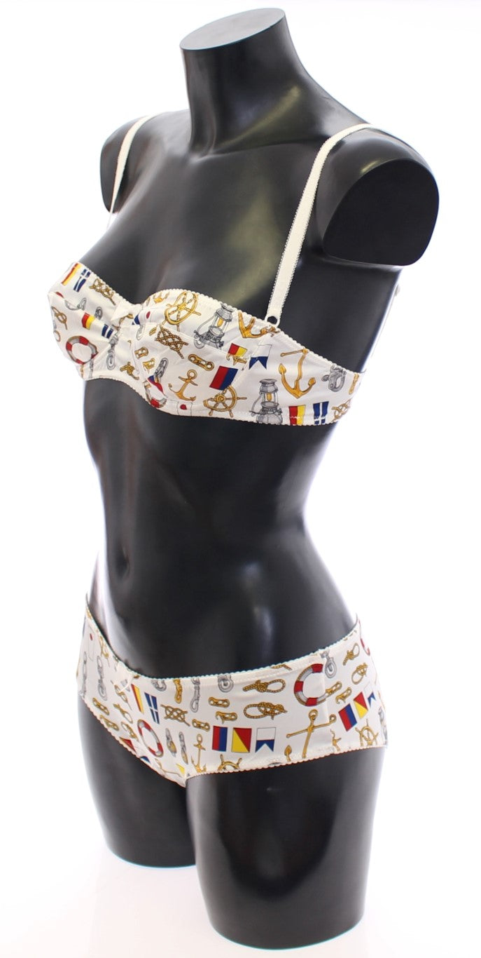 Dolce &amp; Gabbana Soutien-gorge et culotte blancs style marin Sous-vêtements extensibles
