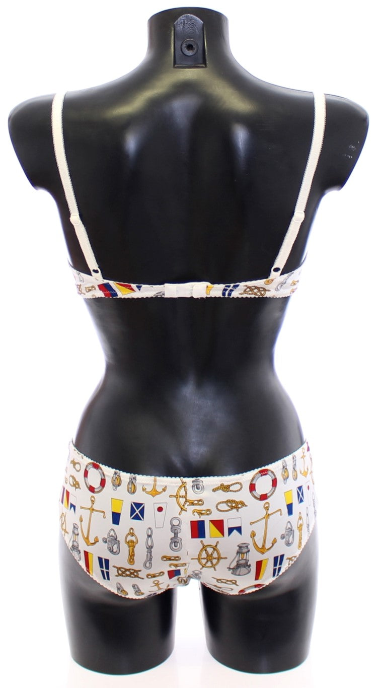 Dolce &amp; Gabbana Soutien-gorge et culotte blancs style marin Sous-vêtements extensibles