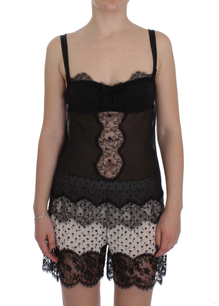 Haut de lingerie en dentelle florale noire en soie Dolce &amp; Gabbana