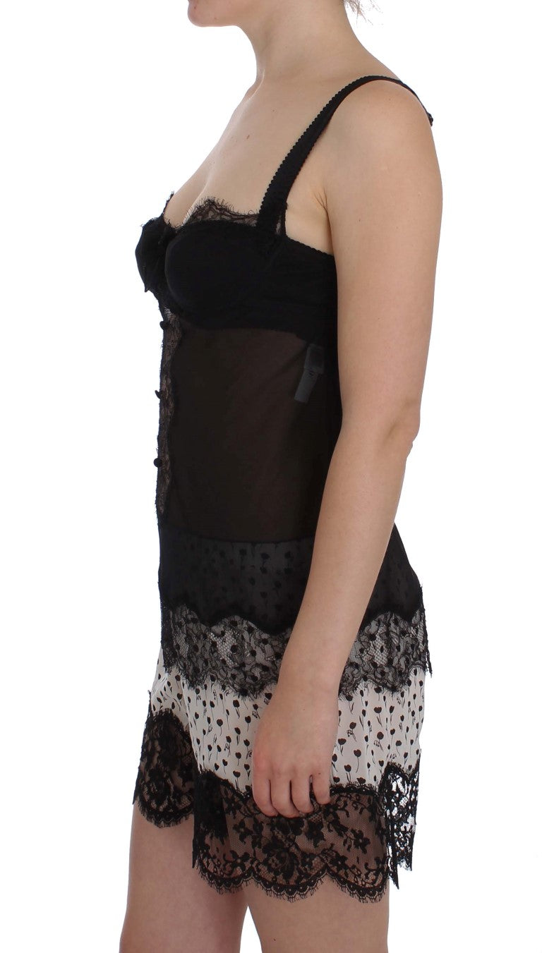 Haut de lingerie en dentelle florale noire en soie Dolce &amp; Gabbana
