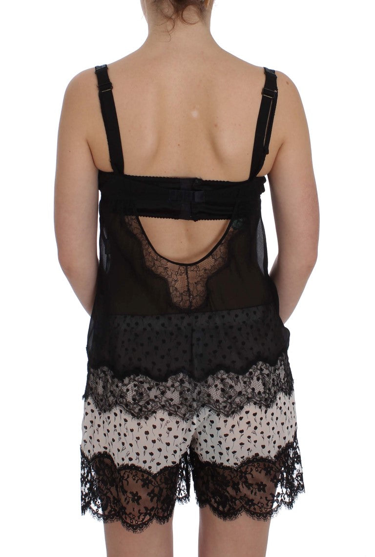 Haut de lingerie en dentelle florale noire en soie Dolce &amp; Gabbana