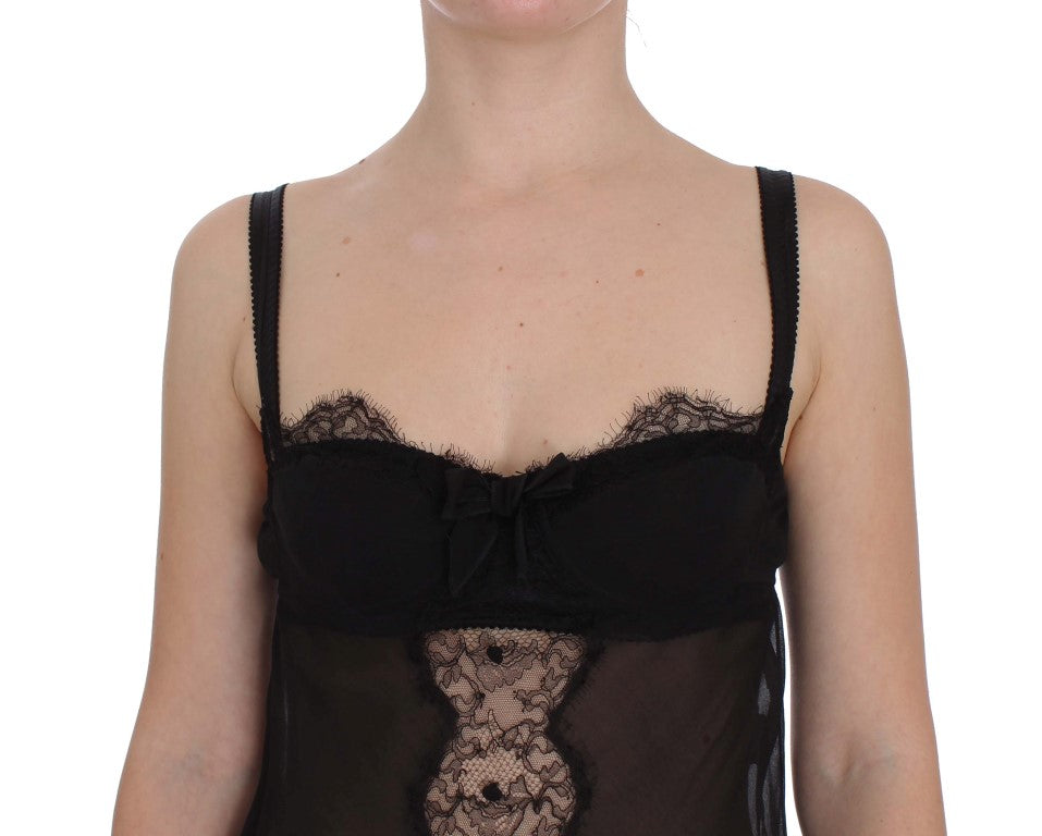 Haut de lingerie en dentelle florale noire en soie Dolce &amp; Gabbana