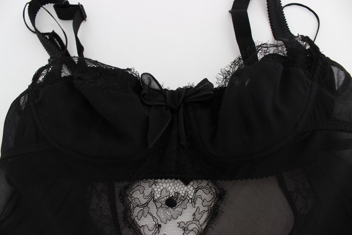 Haut de lingerie en dentelle florale noire en soie Dolce &amp; Gabbana