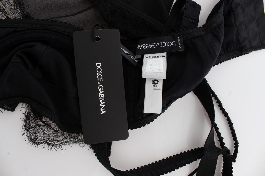 Haut de lingerie en dentelle florale noire en soie Dolce &amp; Gabbana