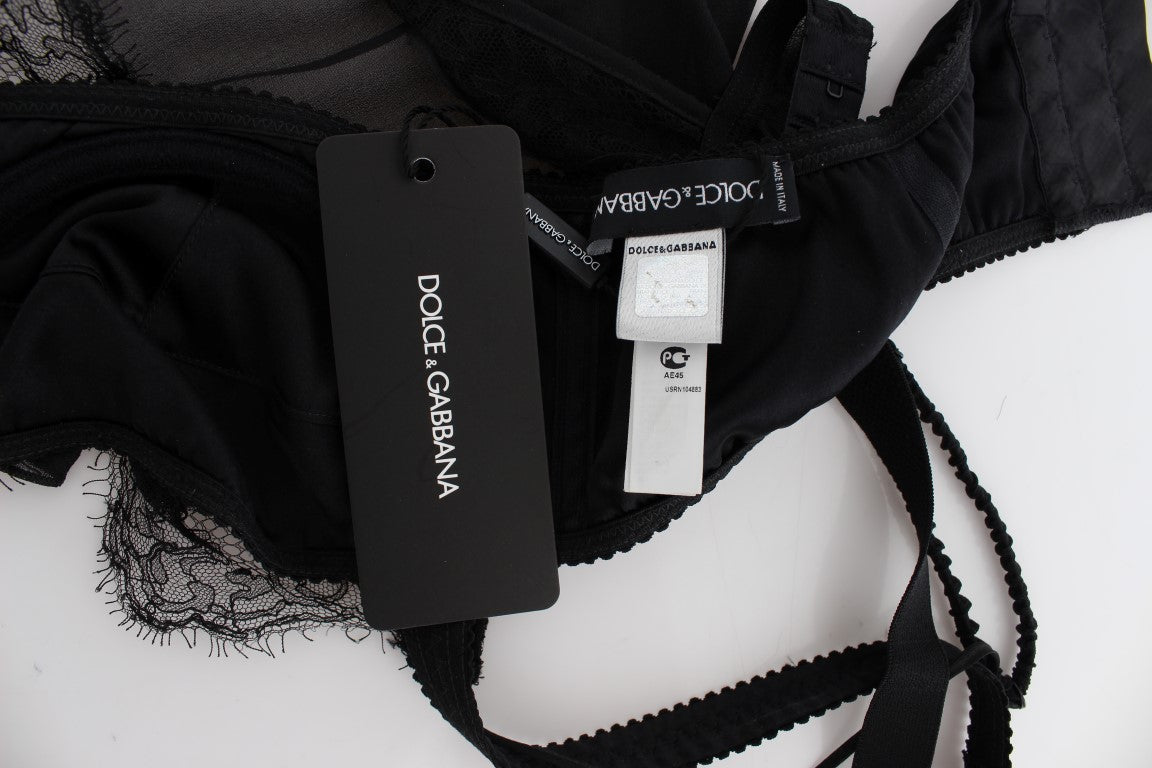 Haut de lingerie en dentelle florale noire en soie Dolce &amp; Gabbana