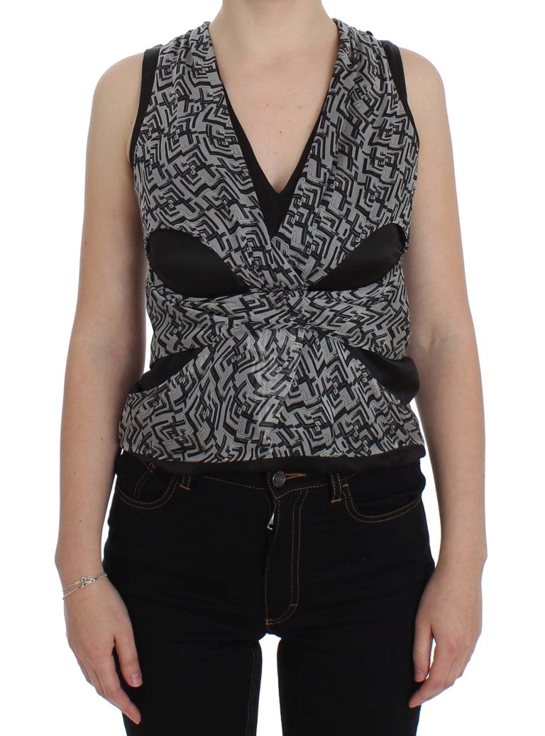 Chemisier en soie gris noir Karl Lagerfeld
