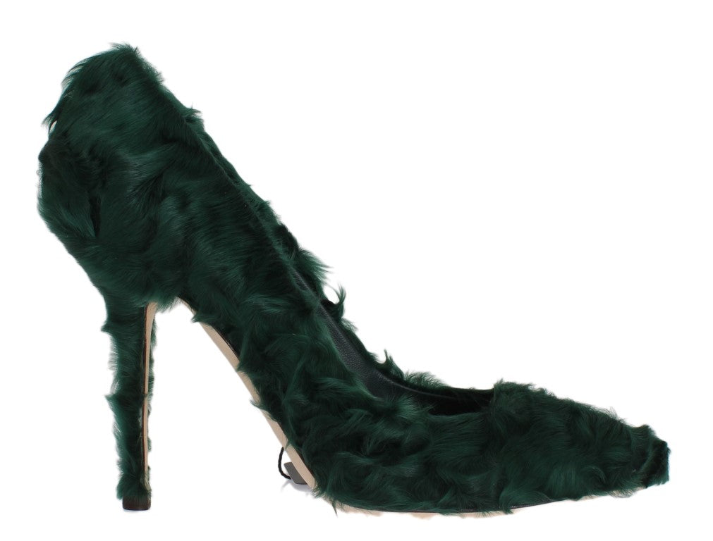 Escarpins en cuir et fourrure d'agneau verts Xiangao de Dolce &amp; Gabbana