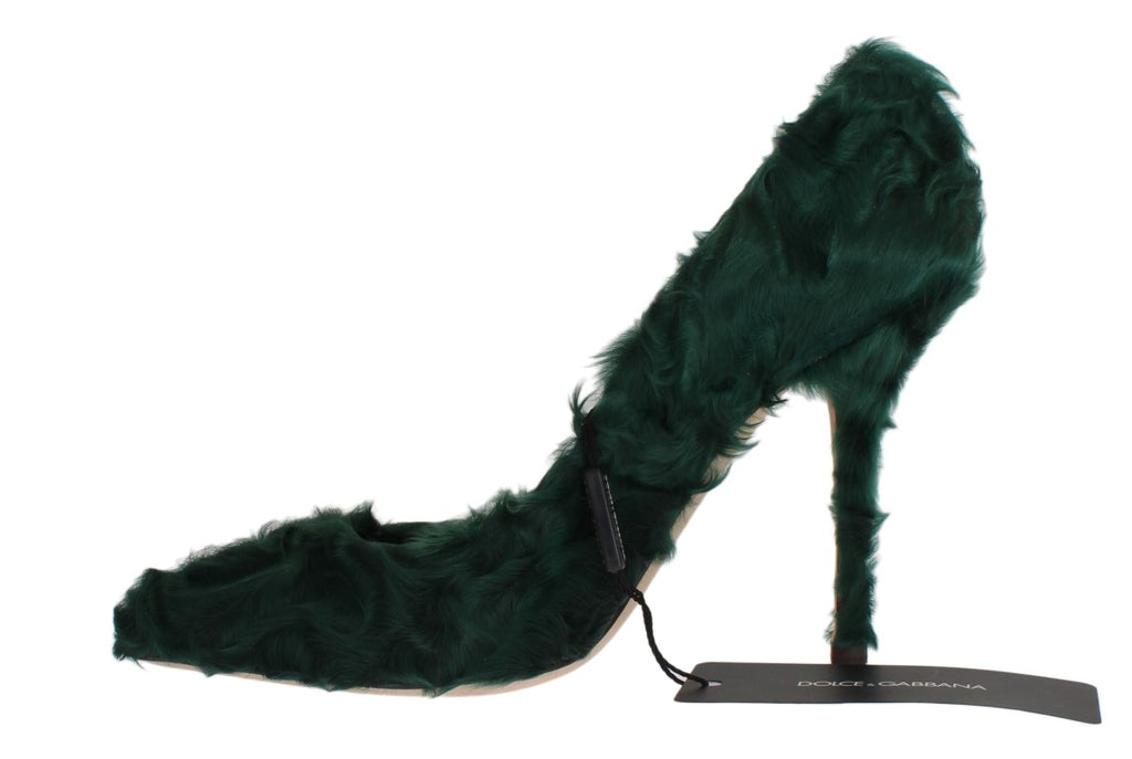 Escarpins en cuir et fourrure d'agneau verts Xiangao de Dolce &amp; Gabbana