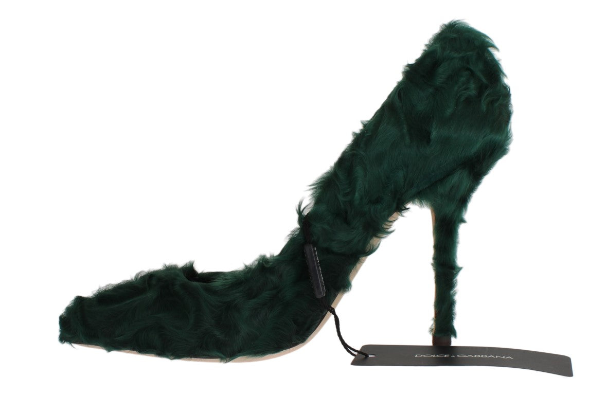 Escarpins en cuir et fourrure d'agneau verts Xiangao de Dolce &amp; Gabbana