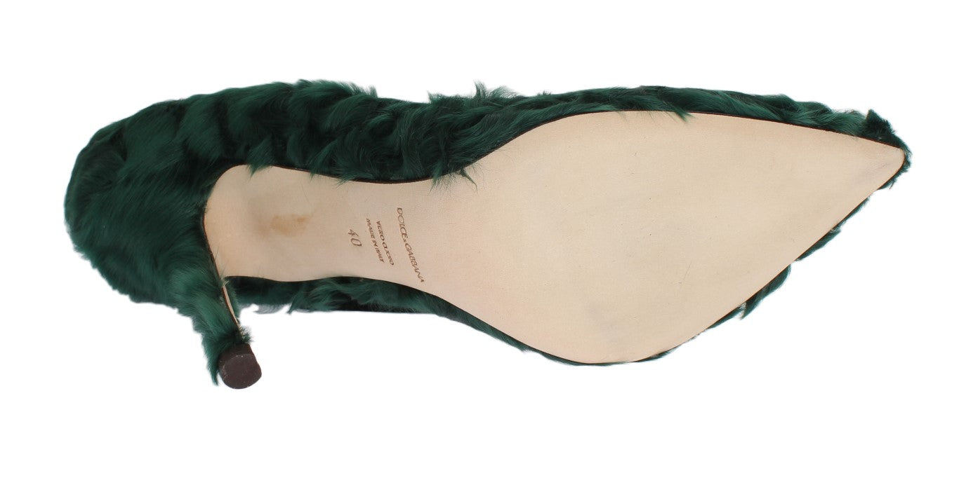 Escarpins en cuir et fourrure d'agneau verts Xiangao de Dolce &amp; Gabbana