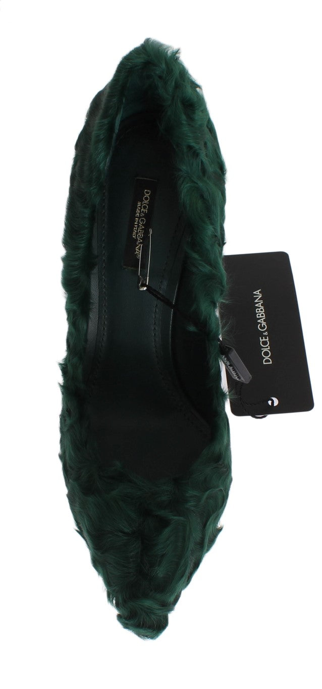 Escarpins en cuir et fourrure d'agneau verts Xiangao de Dolce &amp; Gabbana