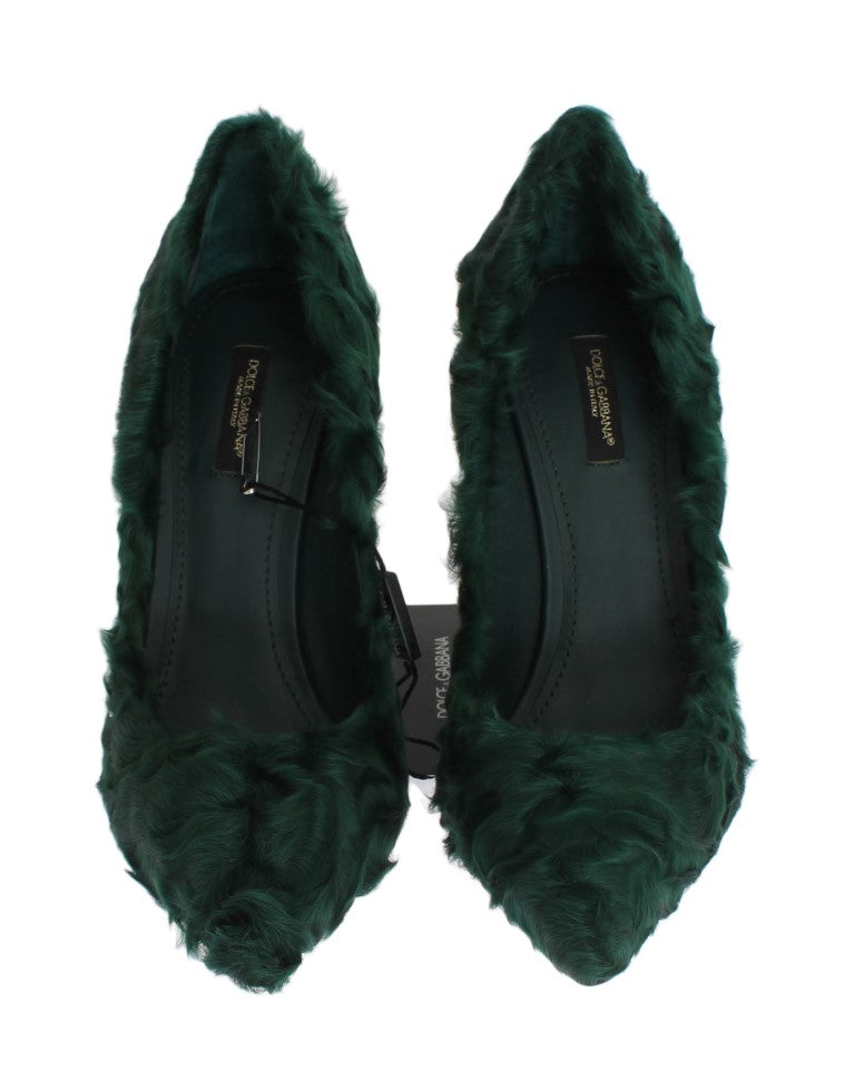 Escarpins en cuir et fourrure d'agneau verts Xiangao de Dolce &amp; Gabbana