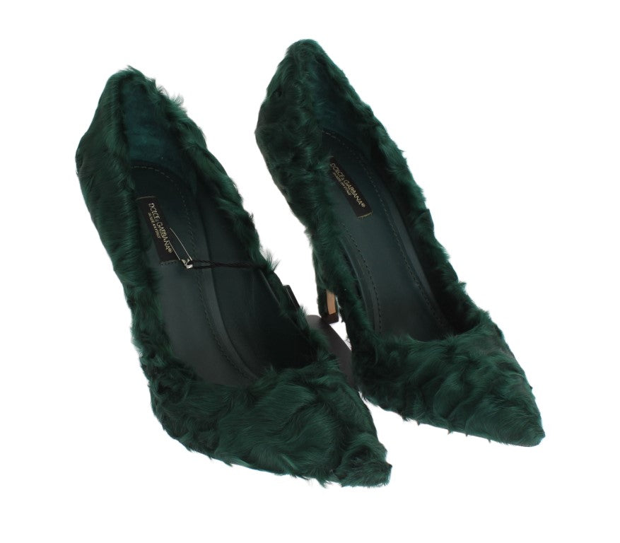 Escarpins en cuir et fourrure d'agneau verts Xiangao de Dolce &amp; Gabbana