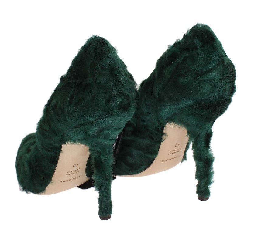 Escarpins en cuir et fourrure d'agneau verts Xiangao de Dolce &amp; Gabbana