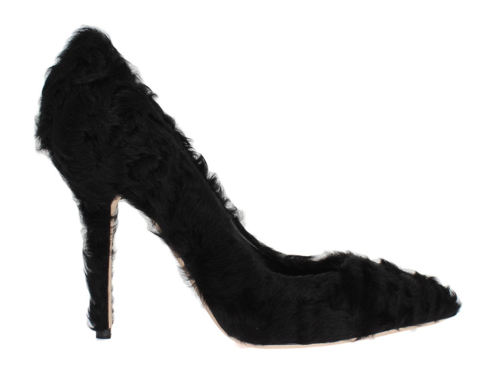 Escarpins en cuir et fourrure d'agneau noirs Xiangao de Dolce &amp; Gabbana