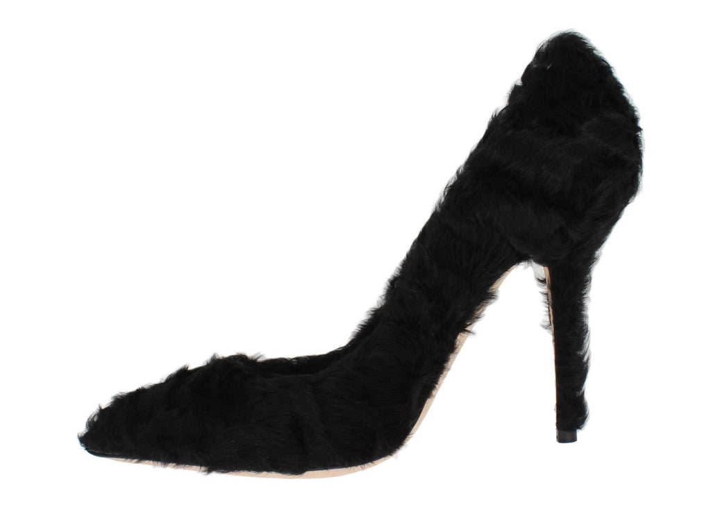 Escarpins en cuir et fourrure d'agneau noirs Xiangao de Dolce &amp; Gabbana