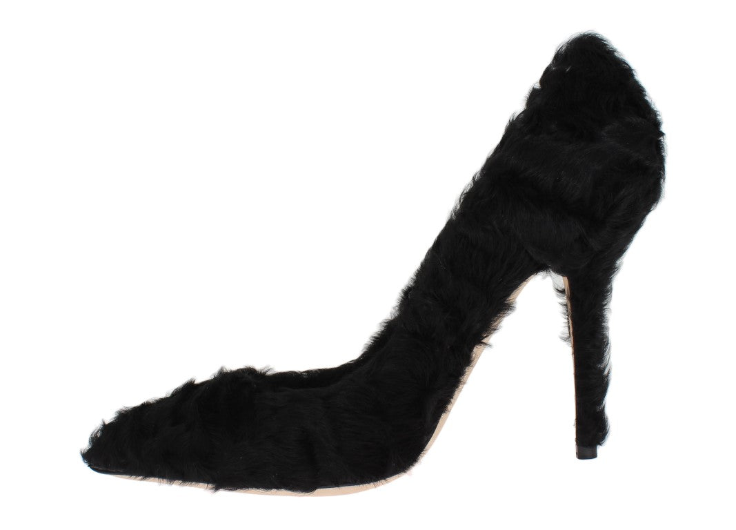 Escarpins en cuir et fourrure d'agneau noirs Xiangao de Dolce &amp; Gabbana