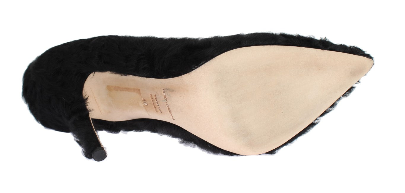 Escarpins en cuir et fourrure d'agneau noirs Xiangao de Dolce &amp; Gabbana