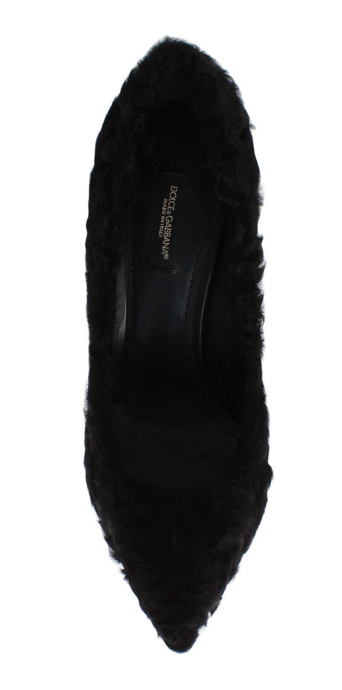 Escarpins en cuir et fourrure d'agneau noirs Xiangao de Dolce &amp; Gabbana