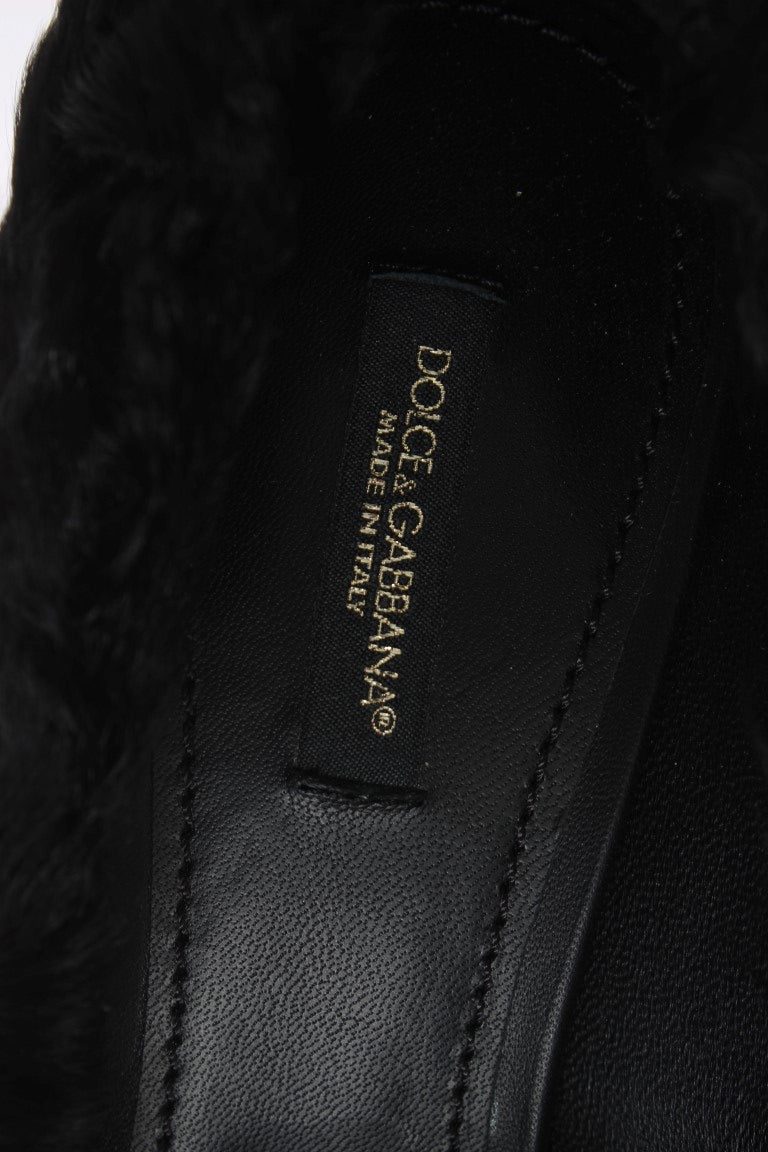 Escarpins en cuir et fourrure d'agneau noirs Xiangao de Dolce &amp; Gabbana