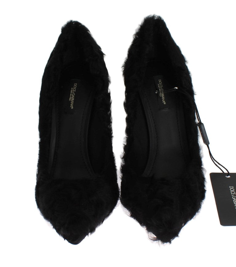 Escarpins en cuir et fourrure d'agneau noirs Xiangao de Dolce &amp; Gabbana