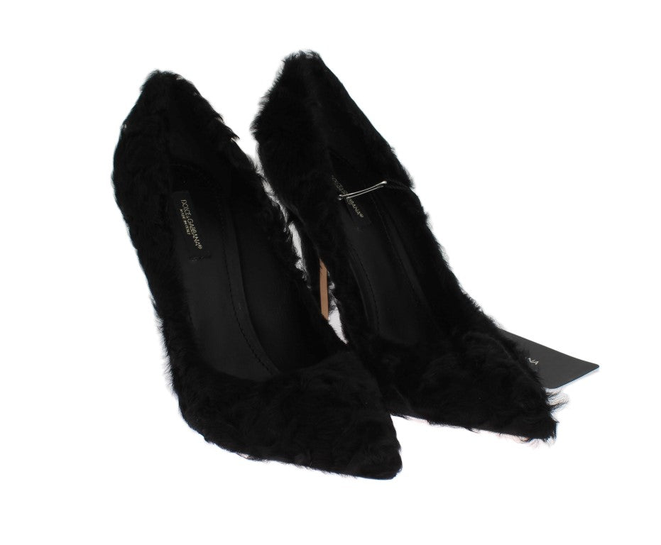 Escarpins en cuir et fourrure d'agneau noirs Xiangao de Dolce &amp; Gabbana