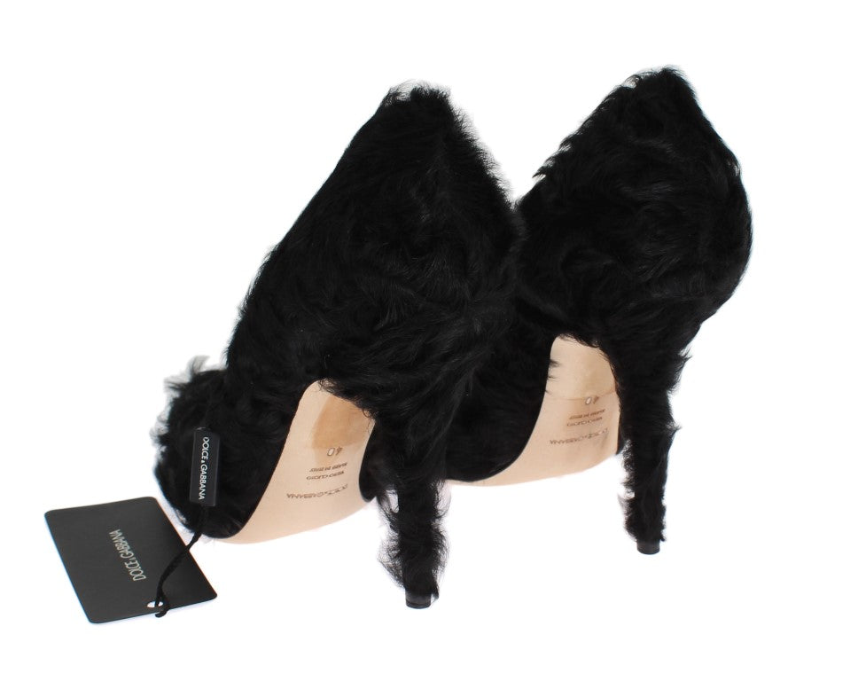 Escarpins en cuir et fourrure d'agneau noirs Xiangao de Dolce &amp; Gabbana
