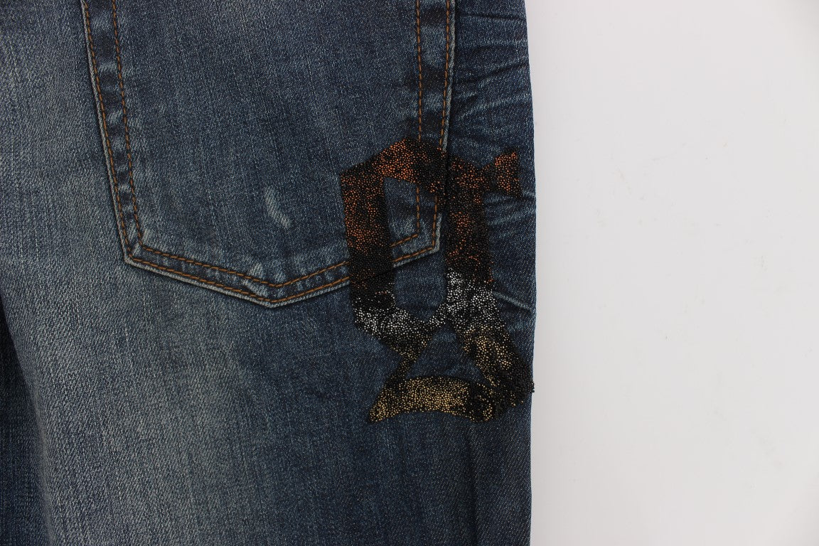 Jean slim en coton mélangé bleu délavé John Galliano